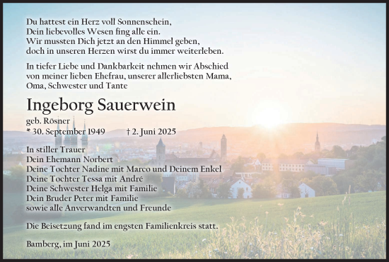 Anzeige von Ingeborg Sauerwein von MGO