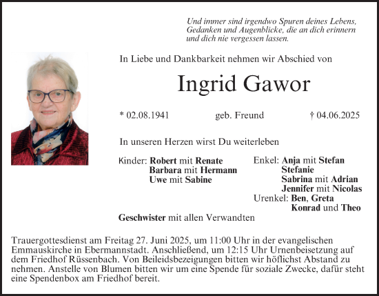 Anzeige von Ingrid Gawor von MGO