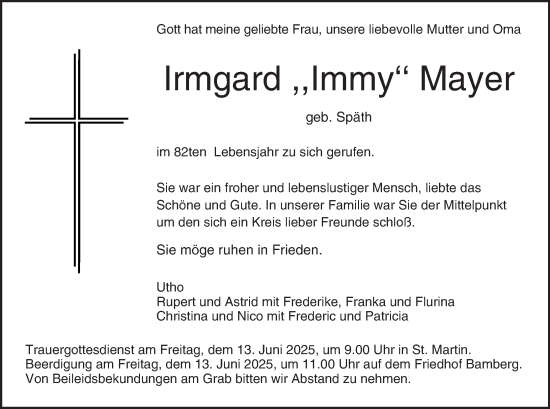 Anzeige von Irmgard Mayer von MGO