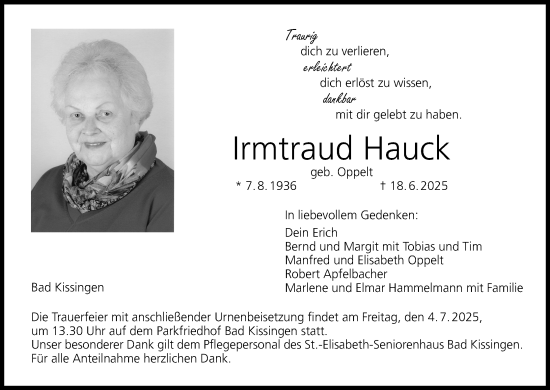 Anzeige von Irmtraud Hauck von MGO