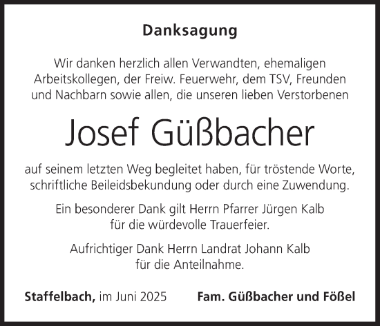 Anzeige von Josef Güßbacher von MGO