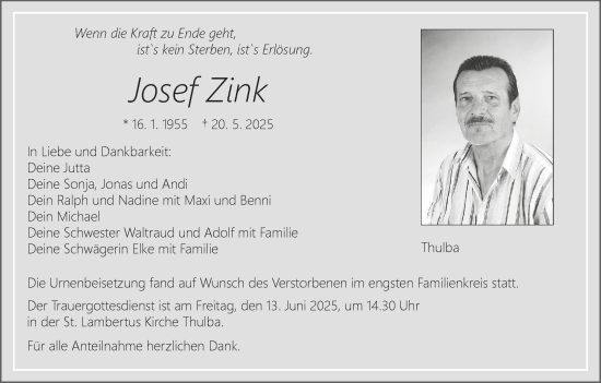 Anzeige von Josef Zink von MGO