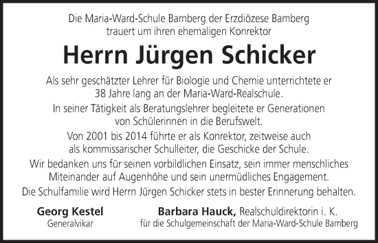 Anzeige von Jürgen Schicker von MGO