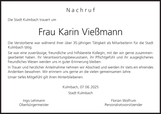 Anzeige von Karin Vießmann von MGO