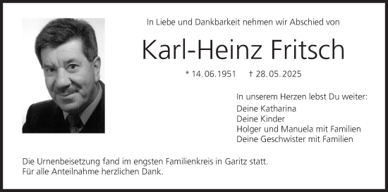 Anzeige von Karl-Heinz Fritsch von MGO