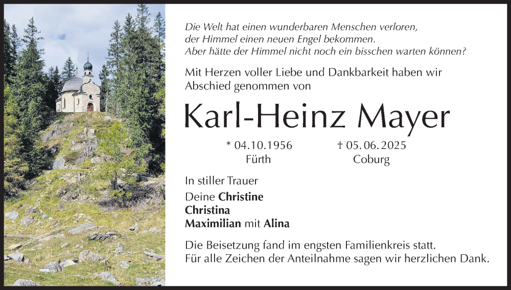  Traueranzeige für Karl-Heinz Mayer vom 28.06.2025 aus MGO