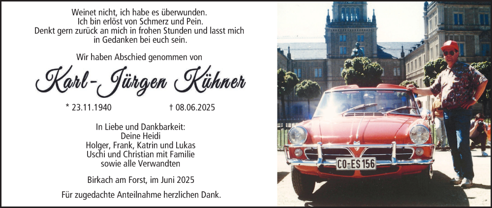  Traueranzeige für Karl-Jürgen Kühner vom 28.06.2025 aus MGO