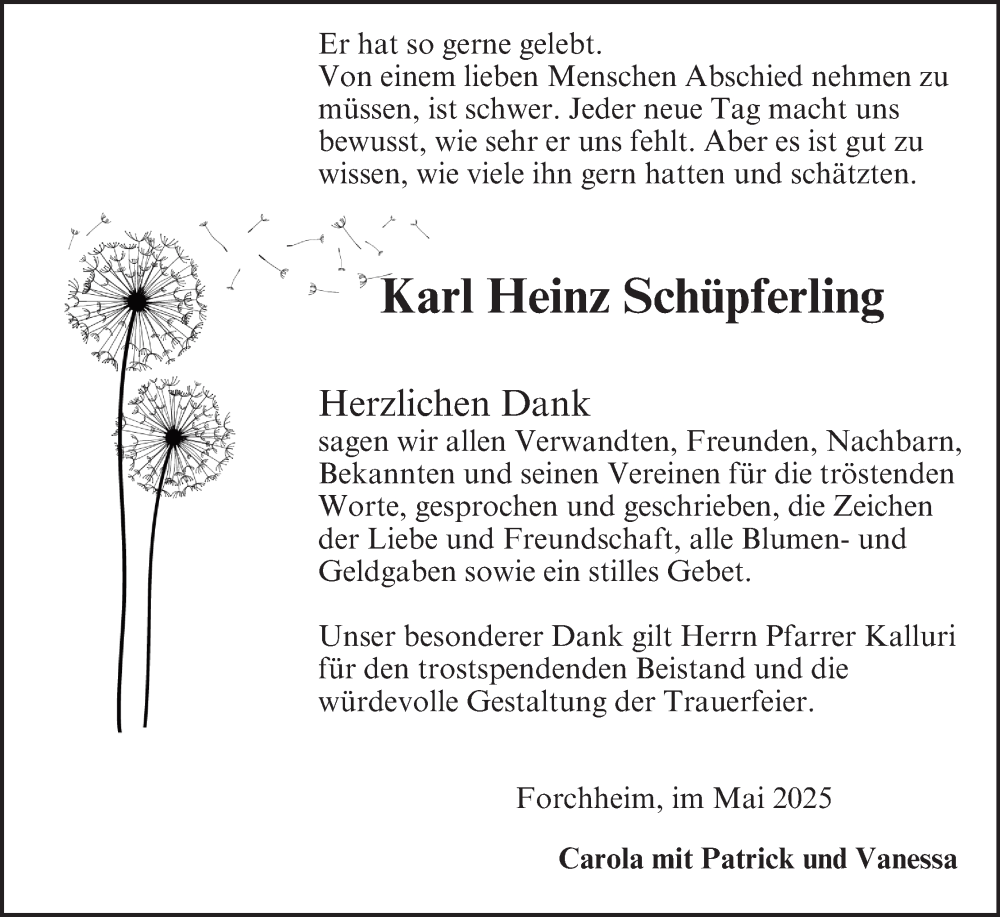  Traueranzeige für Karl Heinz Schüpferling vom 24.05.2025 aus MGO