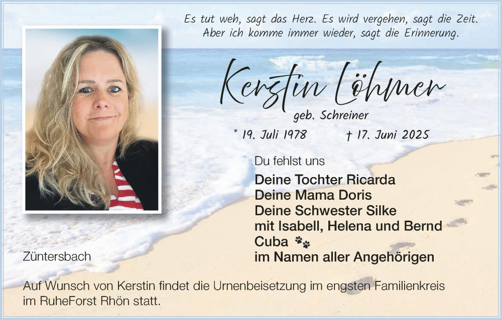  Traueranzeige für Kerstin Löhmer vom 27.06.2025 aus MGO