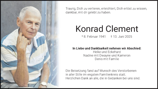 Anzeige von Konrad Clement von MGO