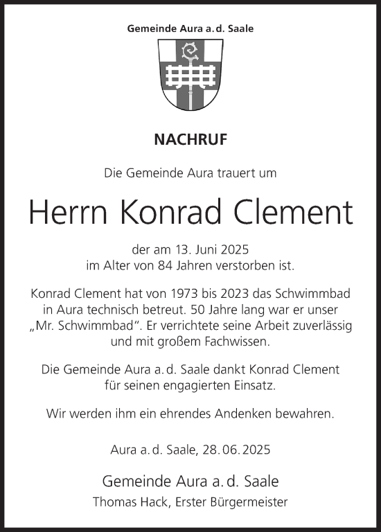 Anzeige von Konrad Clement von MGO