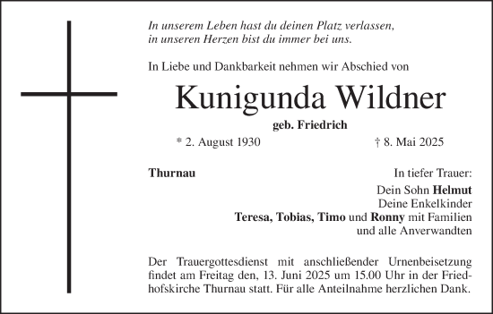 Anzeige von Kunigunda Wildner von MGO