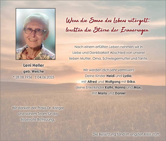 Anzeige von Leni Heller von MGO