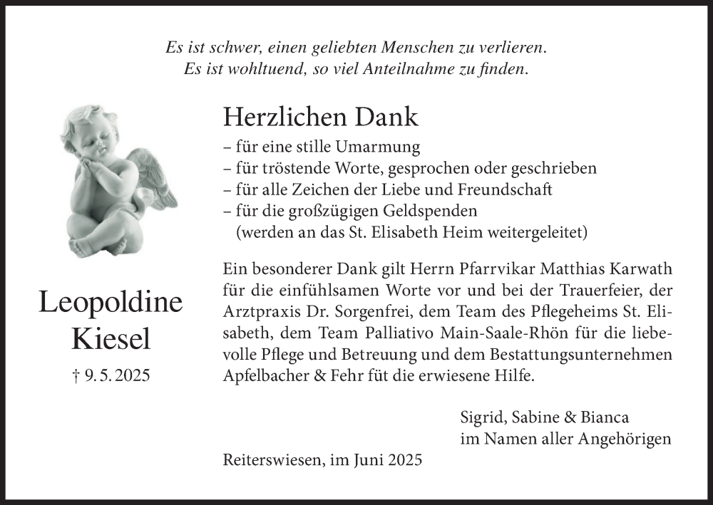  Traueranzeige für Leopoldine Kiesel vom 14.06.2025 aus MGO