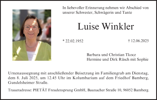 Anzeige von Luise Winkler von MGO