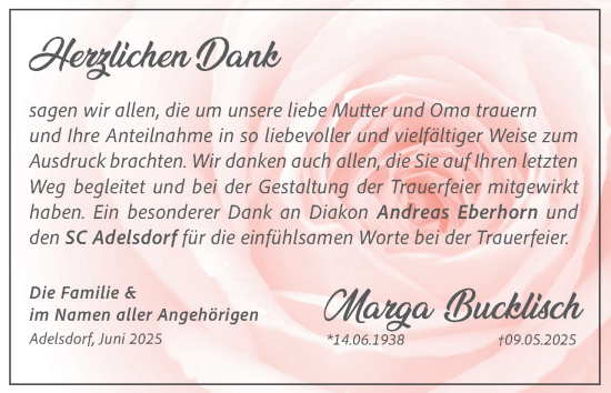 Anzeige von Marga Bucklisch von MGO