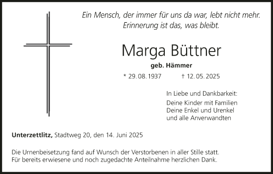 Anzeige von Marga Büttner von MGO