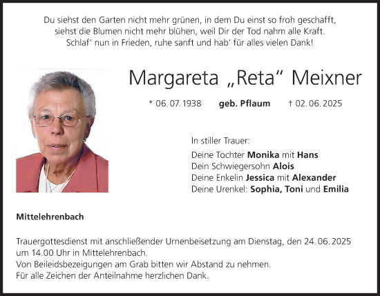 Anzeige von Margareta Meixner von MGO