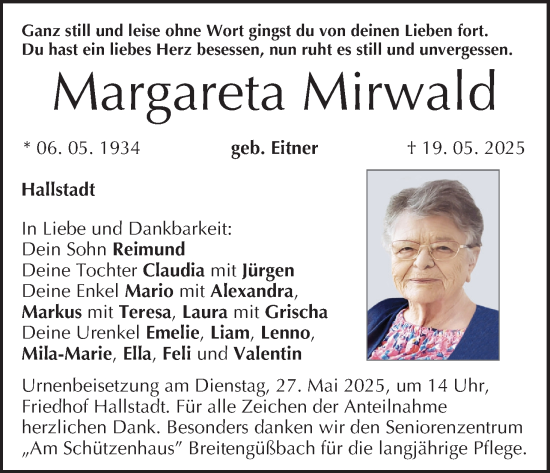 Anzeige von Margareta Mirwald von MGO