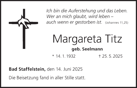 Anzeige von Margareta Titz von MGO