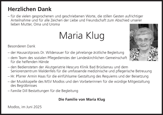 Anzeige von Maria Klug von MGO