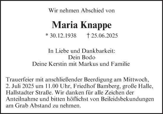 Anzeige von Maria Knappe von MGO