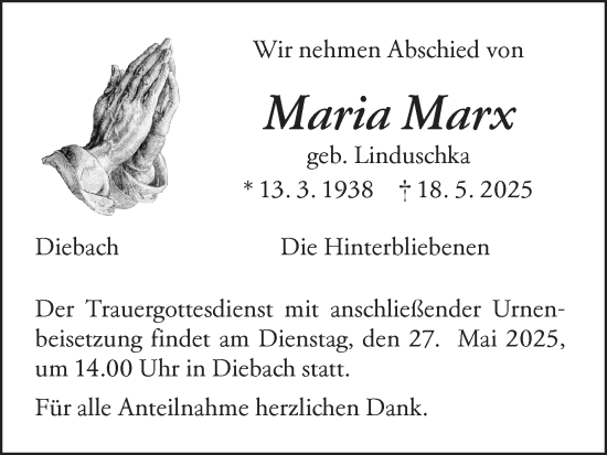 Anzeige von Maria Marx von MGO