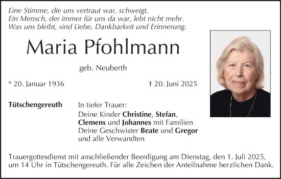 Anzeige von Maria Pfohlmann von MGO