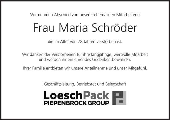 Anzeige von Maria Schröder von MGO