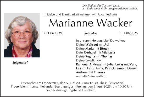 Anzeige von Marianne Wacker von MGO