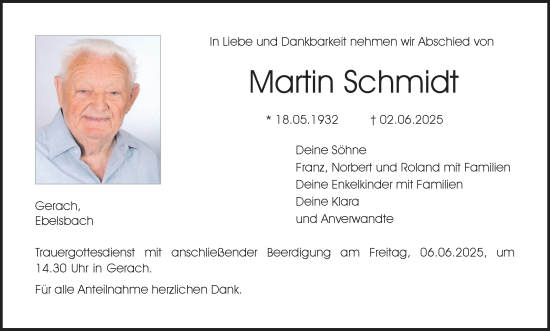 Anzeige von Martin Schmidt von MGO