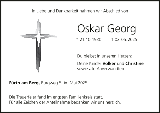 Anzeige von Oskar Georg von MGO