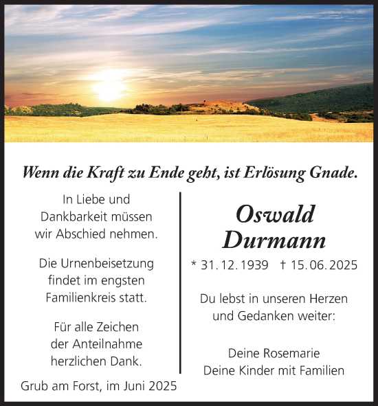 Anzeige von Oswald Durmann von MGO