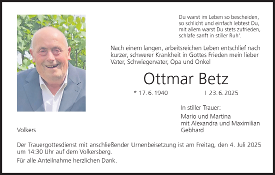Anzeige von Ottmar Betz von MGO