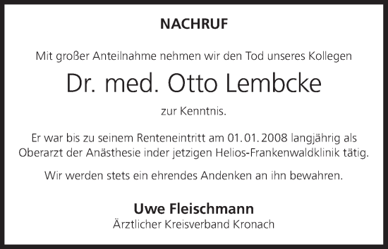 Anzeige von Otto Lembcke von MGO
