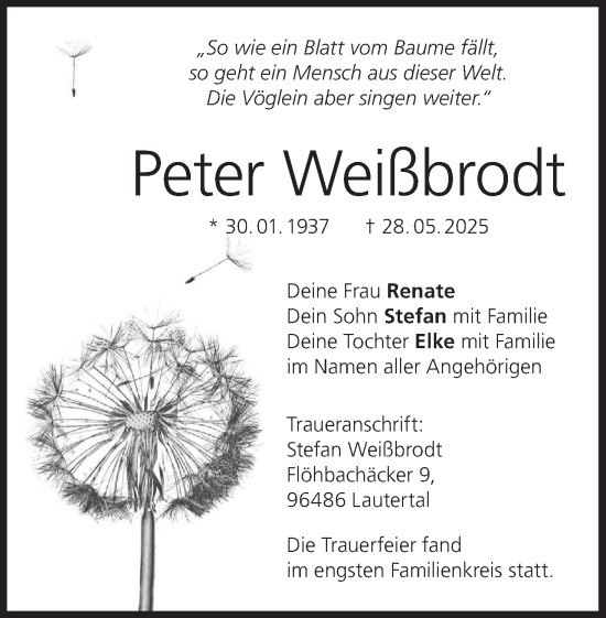 Anzeige von Peter Weißbrodt von MGO