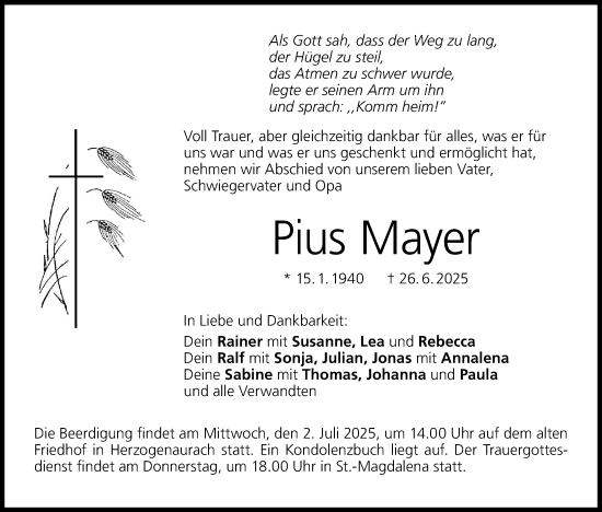Anzeige von Pius Mayer von MGO