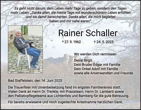 Anzeige von Rainer Schaller von MGO