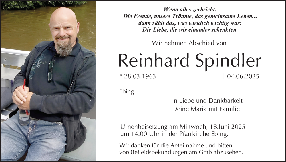  Traueranzeige für Reinhard Spindler vom 14.06.2025 aus MGO
