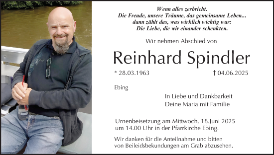 Anzeige von Reinhard Spindler von MGO