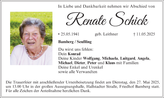 Anzeige von Renate Schick von MGO