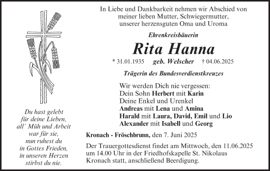 Anzeige von Rita Hanna von MGO