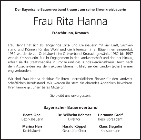 Anzeige von Rita Hanna von MGO