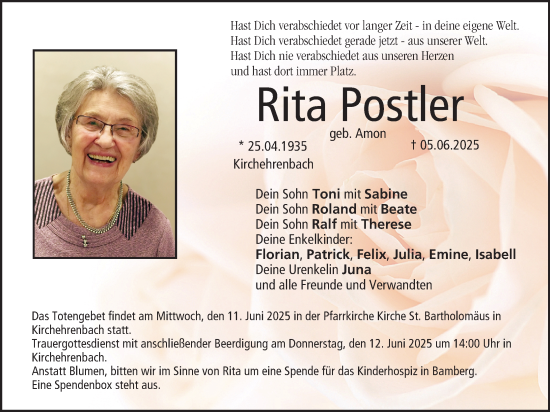 Anzeige von Rita Postler von MGO