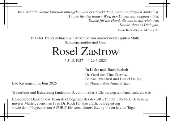 Anzeige von Rosel Zastrow von MGO