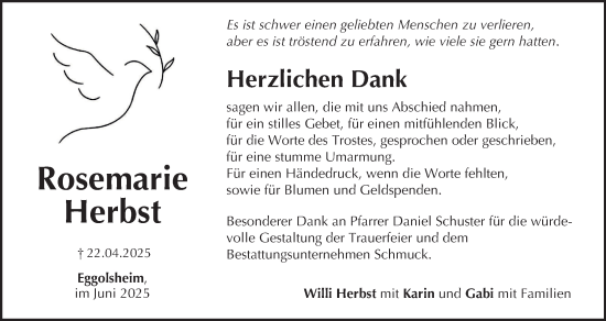 Anzeige von Rosemarie Herbst von MGO