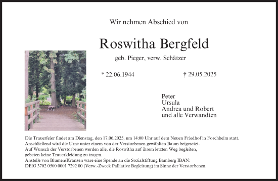 Anzeige von Roswitha Bergfeld von MGO