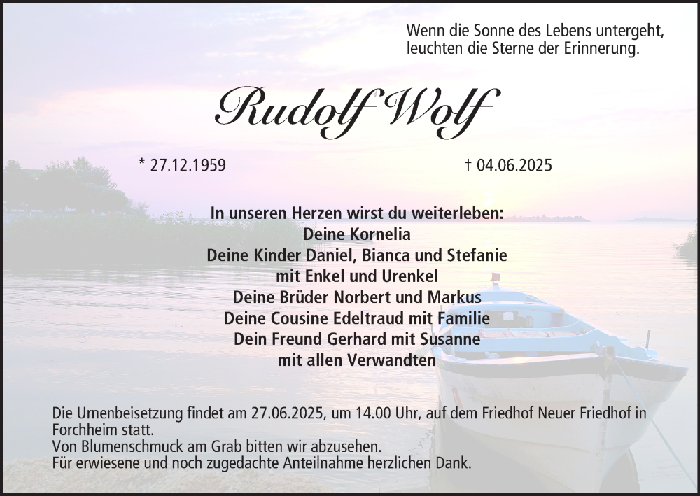  Traueranzeige für Rudolf Wolf vom 21.06.2025 aus MGO
