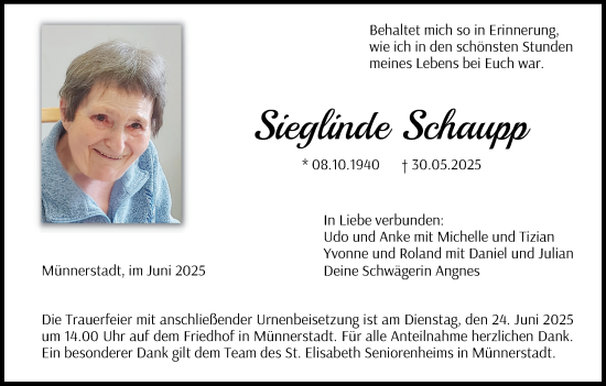 Anzeige von Sieglinde Schaupp von MGO