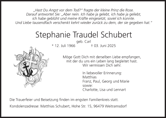 Anzeige von Stephanie Traudel Schubert von MGO